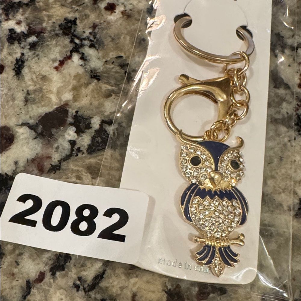 2082 Navy Blue Rhinestone, Owl Key Ring & Bag Charm